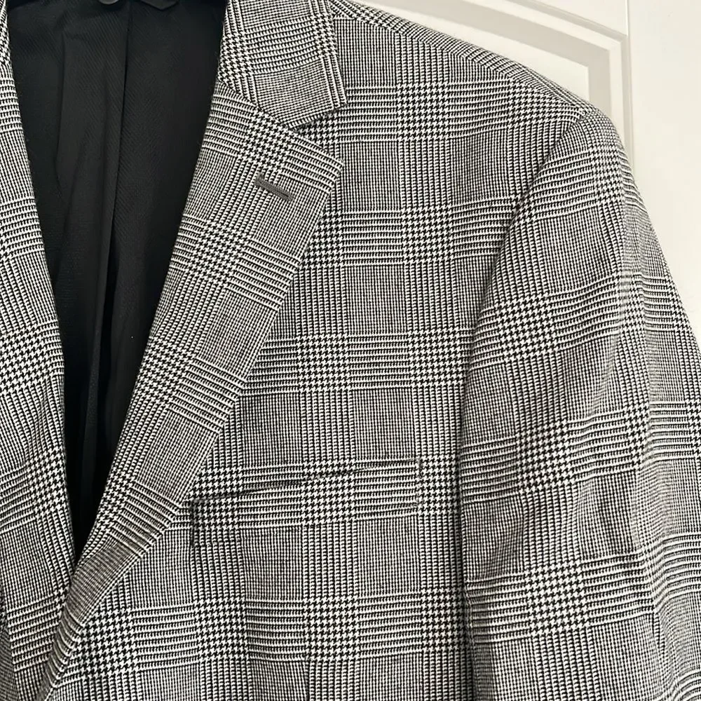 Bar III Glen Plaid Skinny-Fit Suit Jacket in Black-White, NWT, Size 44L